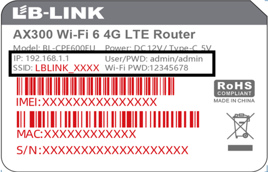 &Eacute;tiquette inf&eacute;rieure du routeur BL-CPE600EU AX WiFi6