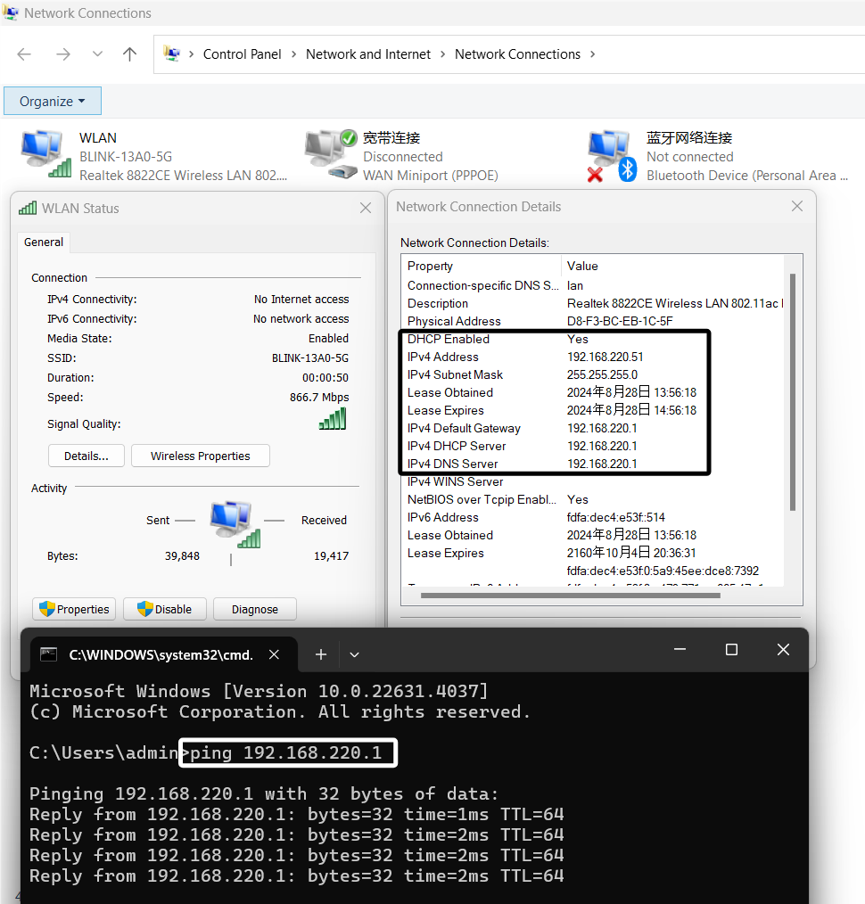 جزئیات اتصال شبکه و تست دروازه پینگ در Windows.png